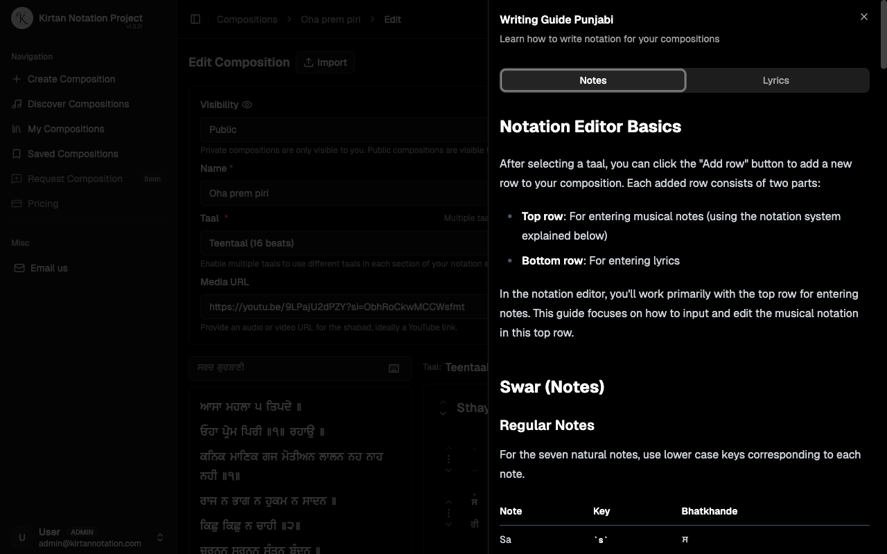 Notation guide sheet with reference