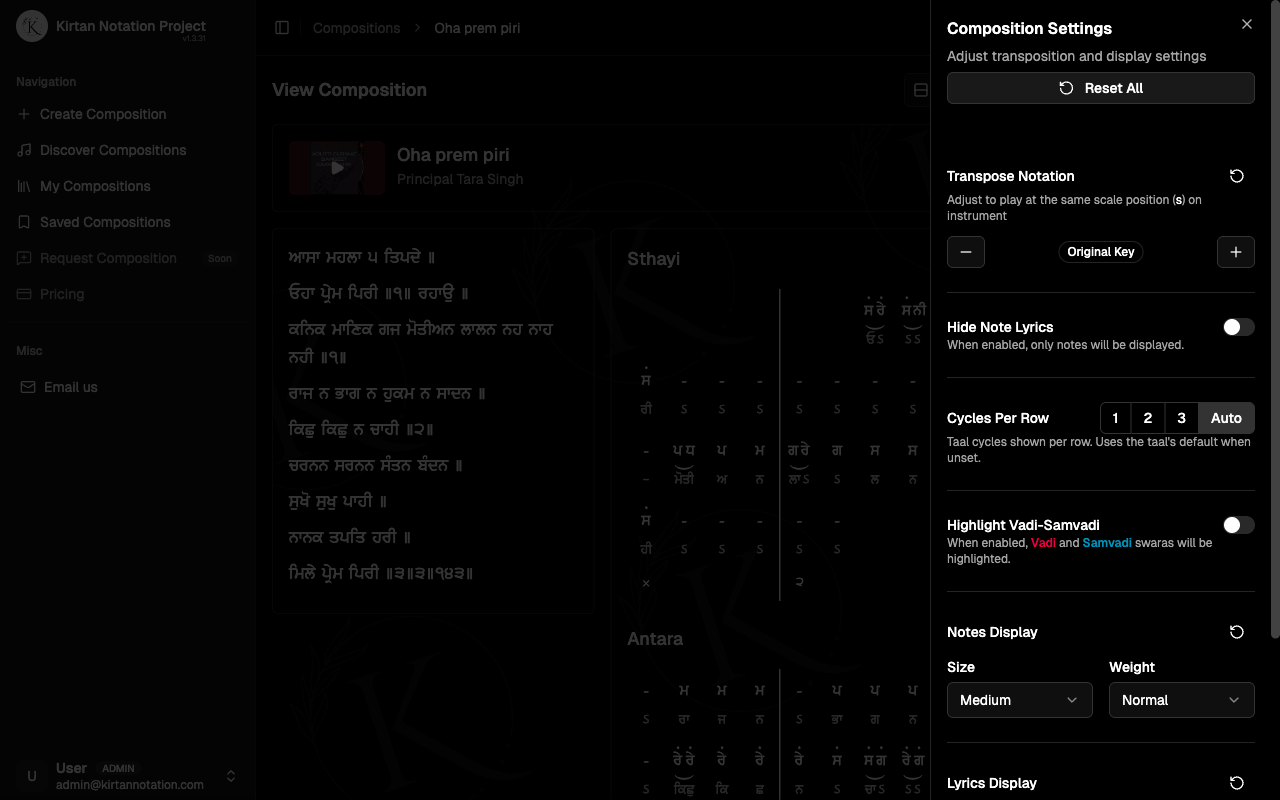 Composition settings panel