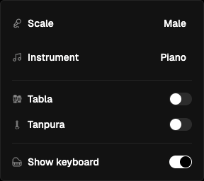 Player settings panel with practice tools