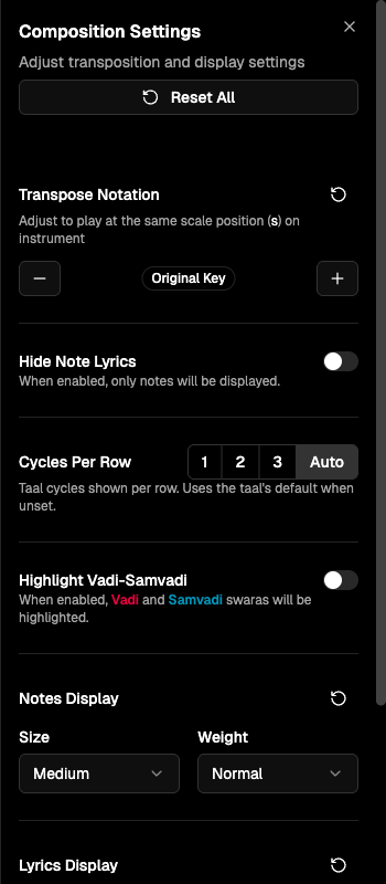 Display settings panel