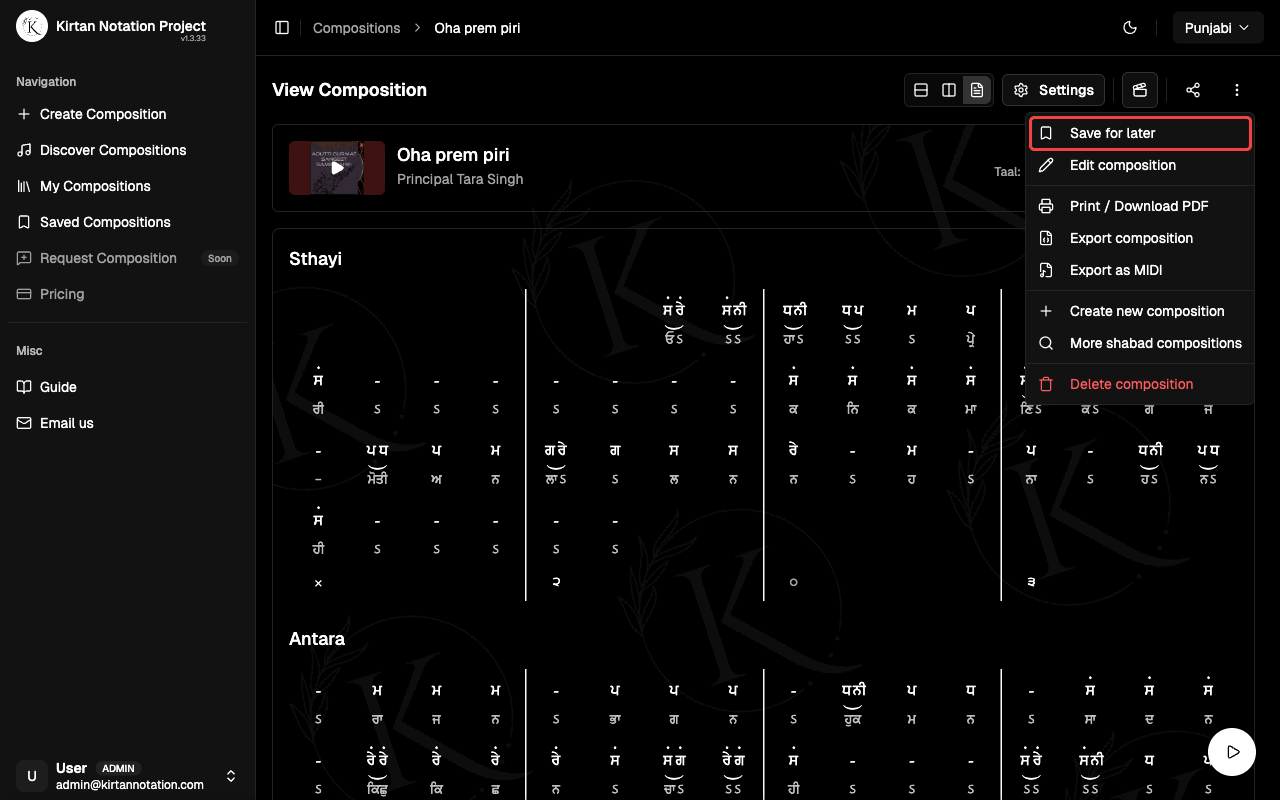 Save for later button in actions menu